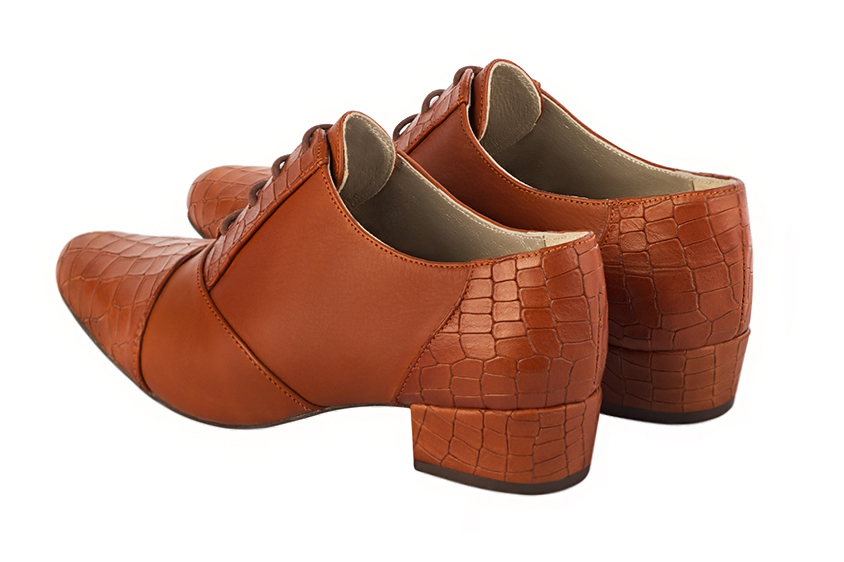 Terracotta orange women's essential lace-up shoes. Round toe. Low block heels. Rear view - Florence KOOIJMAN